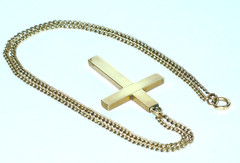 Mid Victorian English Cut & Applied 10K Rose & Green Gold Top Cross~HFB Co Chain