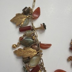 Vintage Fall Charm Necklace: Pearl Acorns, Art Glass Leaves, Autumn Jewelry