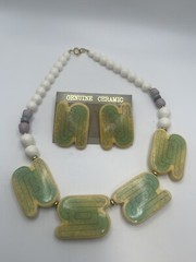Vintage Artisan Genuine Ceramic Set Deco Style Necklace & Matching Earrings