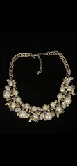 Vintage Style Gold Tone Faux Pearl Rhinestone Statement Necklace Bib Collar