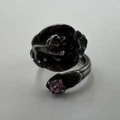 Vintage Sterling Silver 925 Leo & Pink Topaz 20.14mm Sz 6 Ring 6.1g