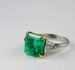 Vintage Art Deco Style Lab Created Emerald Engagement 14K White Gold Finish Ring