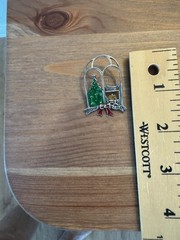 Vintage JEZLAINE Sterling Silver 925 Enamel Home Hearth Christmas Window Brooch