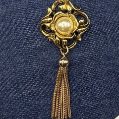 Custom OOAK Vintage 1980s Rope Chain with Amber & Faux Pearl & Tassel Pendant