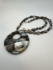 Vintage Mother Of Pearl & Abalone Coin Necklace With Large Shell Pendant