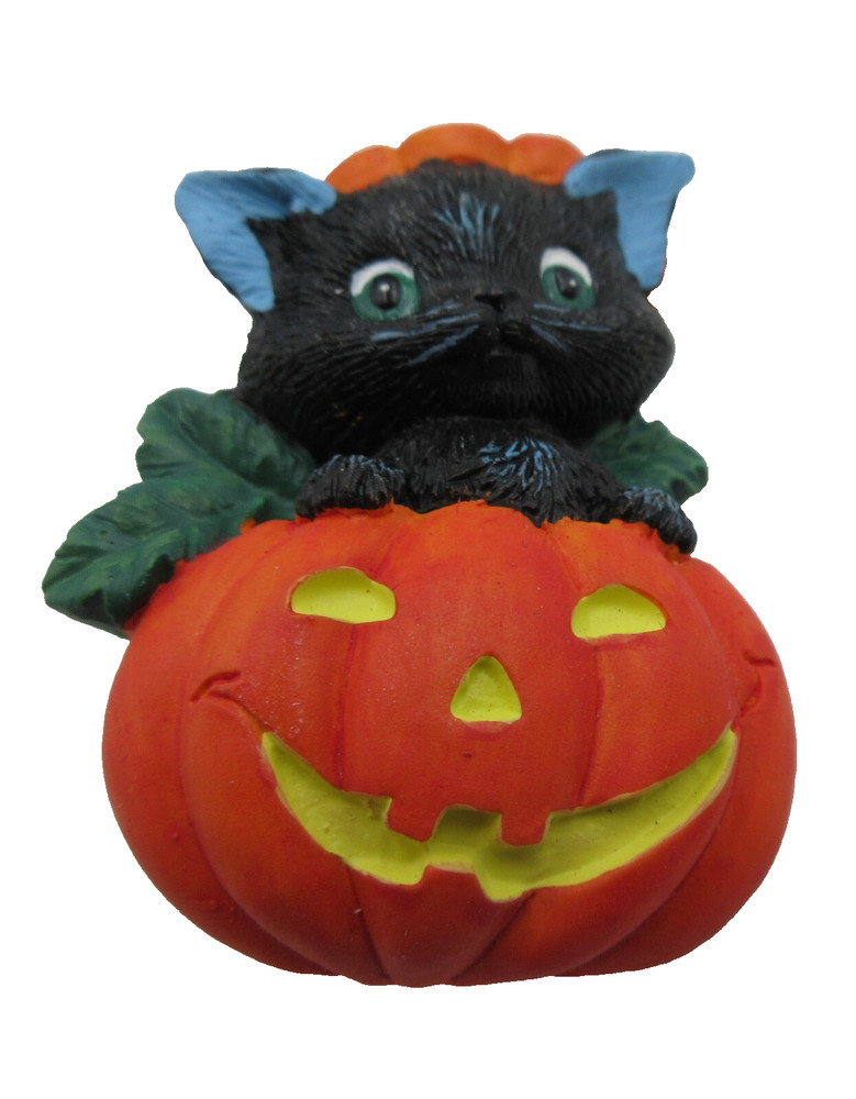VTG 1990s AVON ORANGE PUMPKIN JACK O LANTERN BLACK CAT BROOCH Pin HALLOWEEN