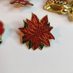 Vintage Christmas Brooches Trees / Bells / Santa / Poinsettia pins lot Of 6