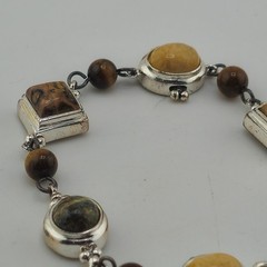 Sterling Silver 925 Bracelet Mixed Stone Cabochons 6.5in Lobster Clasp Classic