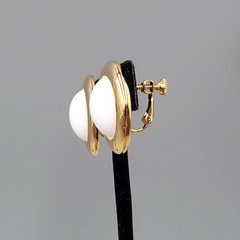 Vintage Napier Clip on Earrings Gold Plated White Cabochon 1 1/8″