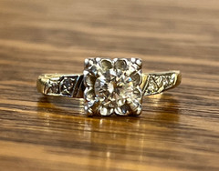 1940’s Vintage 4.2mm Natural Diamond 14K Gold Platinum Hallmark Engagement Ring