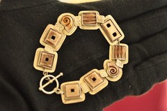 Handcrafted Sterling Silver Bracelet – Carved Shell Inlay, 7″, 26 g, 925