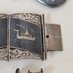 Siam Sterling Silver Niello Dancer Jewelry Set Brace/ Neck/Earrings 104 Grams