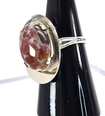 Sterling Silver Jasper Ring Cabachon Stone Hat Style Size 6.75 JJJ3779