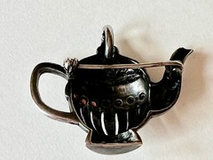 Sterling Silver Convertible Teapot Tea Party Brooch/Pendant w Marcasite, Garnets