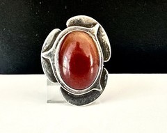 Bold Long Vintage Mid Century Modernist Sterling Silver 925 Carnelian Ring