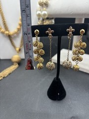 Vtg Monet Avon Gold Tone Filigree Ball Orb Bracelet, Necklace Dangle Earrings