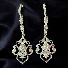 Rhinestone Filigree Dangle Earrings Vintage Avon NR Signed Long Pierced