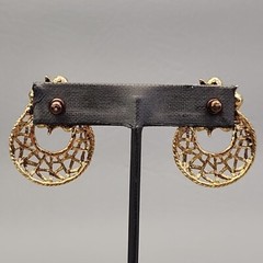 Vintage Hoop Earrings Wire Openwork Faux Pearls 1 3/8″