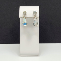 Vintage AB Crystal Faceted Teardrop Prism Drop Dangle Fancy Screw Back Earrings