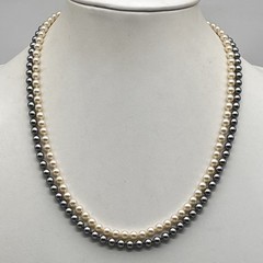 Vintage Majorica Faux Pearl Necklace 2 Strand Cream Oil Slick Box Papers 20″