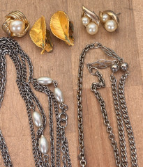 Large Lot of Costume Jewelry, Chains and Fringe Necklace, 10 Pairs Earrings