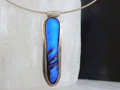 Vintage Sterling Silver 925 Modernist Glass Slide Choker Necklace 17″