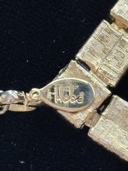 ⁠Vintage HOBE Gold Tone Necklace Block Links Tassel Drop Egyptian Modernist 70s⁠