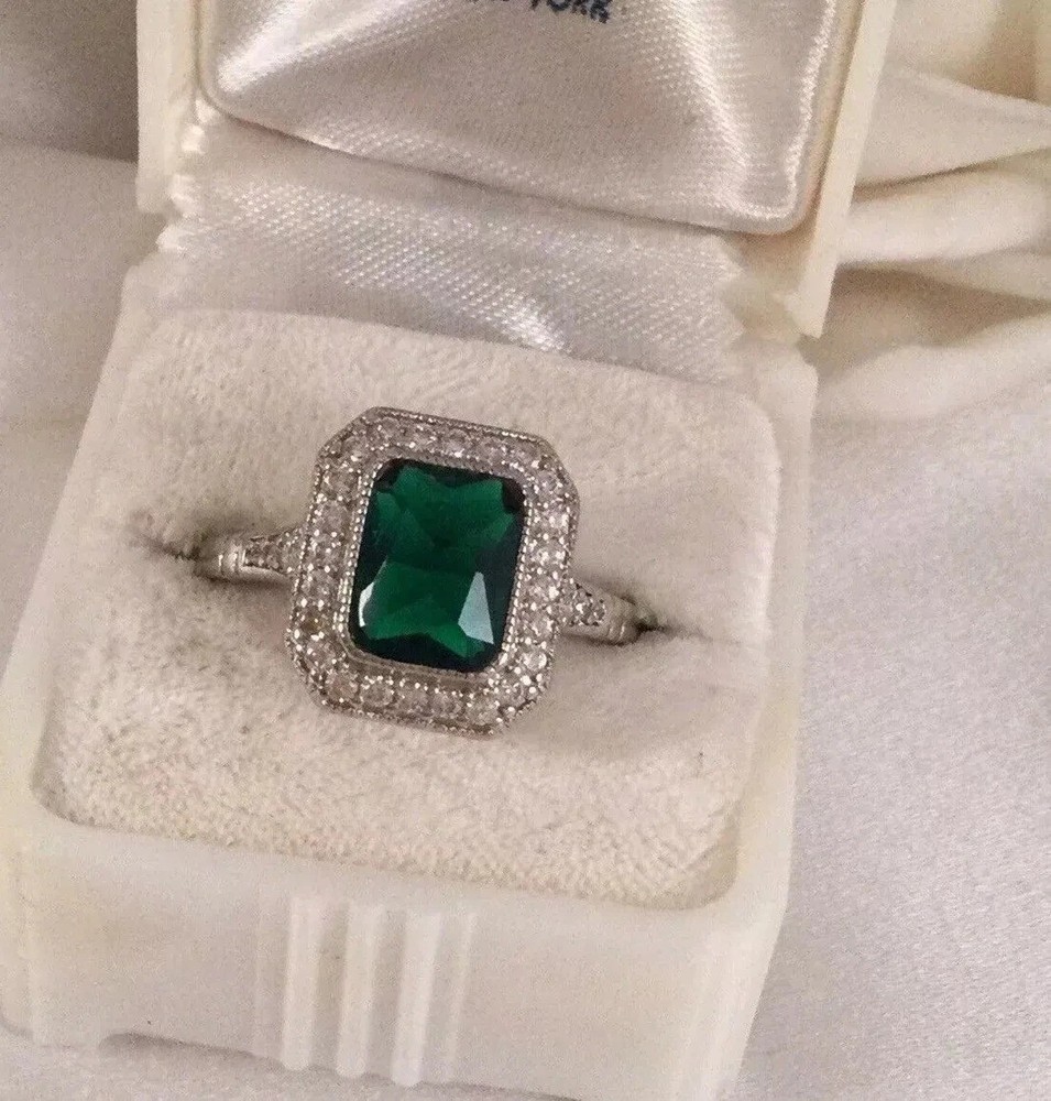 4.2Ct Art Deco Style Green Lab Created Diamond Engagement 14K White Gold FN Ring