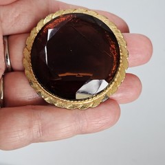 Vintage MCM Gold Tone Brooch Root Beer Glass Faceted Rhinestone Edwardian Style