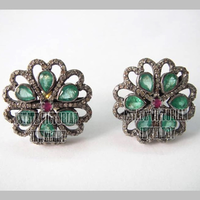 Victorian 2.90Ct Rose Cut Diamond Gemstone Silver Gorgeous Studs Earring Jewelry