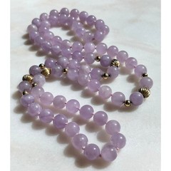 VINTAGE PASTEL PURPLE LAVENDER AMETHYST BEADED NECKLACE 14K GOLD RIBBED BEADS