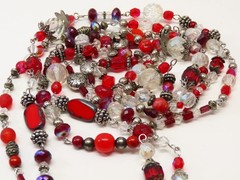 Vintage Necklace Red Clear AB Beaded Crystal Glass Faceted D5381
