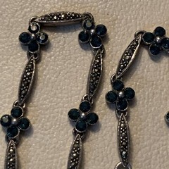 925 STERLING SILVER DECO REVIVAL BLUE STONE MARCASITE FLOWER STATION NECKLACE