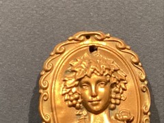 Victorian Brass Stamped Cameo Portrait Brooch Pendant