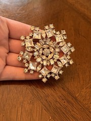 Vintage Bogoff Clear Rhinestone Snowflake Statement Brooch Silver Tone Signed!