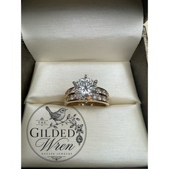 14K Gold Diamonique Simulated Diamond Engagement Ring Vintage 2 Ct Solitaire