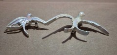 Vintage White Iridescent Enamel Swallow Birds Pins Set Of 2-READ*