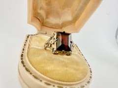 Antique Art Deco Signed Uncas Gold Tone Ring Red Paste Stone Sz5.5 Repair Read