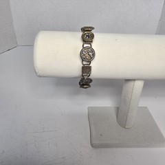 Vintage Victorian Era Antique Button Bracelet Mixed Metal Amber Glass Charm