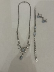 VTG L G Lind Gal Rhinestone & Blue Moonstone 3 pc matching Jewelry Set Demi Paru
