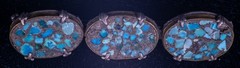 Vintage Mosaic Turquoise Bar Pin Brooch Silver Tone 45mm Antique Blue Green