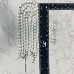 West Germany Lucite White Aurora Borealis Beads Necklace & Clip on Earrings
