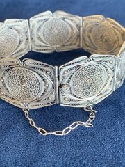 Vintage 1930s Portuguese Sacred Geometry Sterling Silver Filigree Panel Bracelet