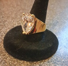 Rare & vintage! unbranded Sterling 925 Gold Wash 15mm Teardrop CZ Ring size 6