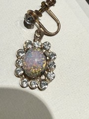 Vintage faux Pink Fire Opal Necklace and Earring Set (screw on) With Gold tone