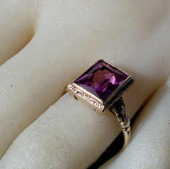 Original Amethyst European Deco Engagement Ring Vintage Solitaire SOLID 10K GOLD