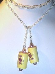 Rare Vintage 1960’s Ceramic Tassel Necklace Floral Porcelain Bead Sautoir Lariat