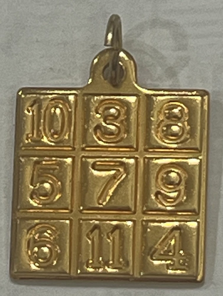 Vintage Lo Shu Magic Square gold tone Pendant/ Good Luck Charm