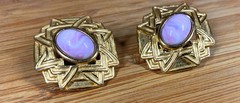 VTG Monet Pink Gold Clip Earrings + Unsigned Gold Black Glass Drop Clip Earrings