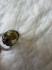 Vtg Cameo Ring Adjustable Purple Green Watermelon Rainbow Glass Intaglio